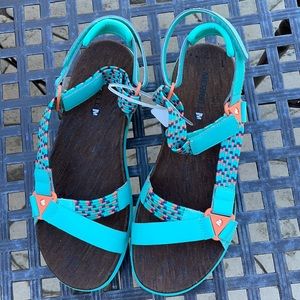 Merrell Around Town Sunvue Woven Sandals Turquoise Strap On Shoes NWOT